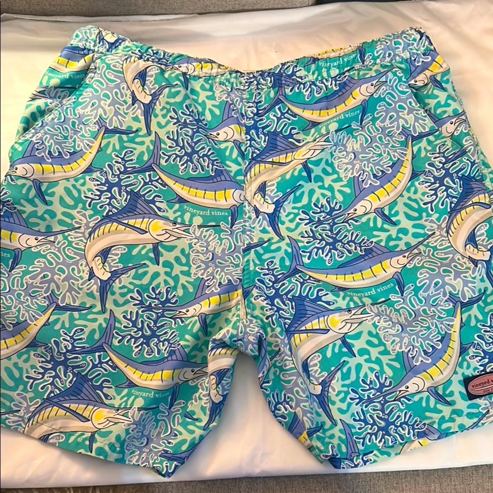 Vineyard Vines Blue and Yellow Marlin Bathing Suit Sz Small